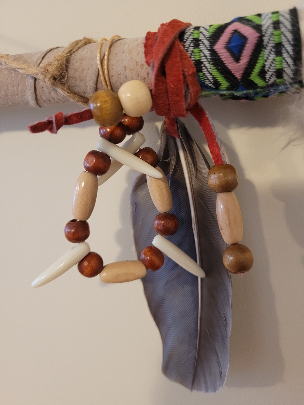 Handcrafted Canada Indigenous Aboriginal Feather Dance Wand Wall Decor - Picture 3 of 5